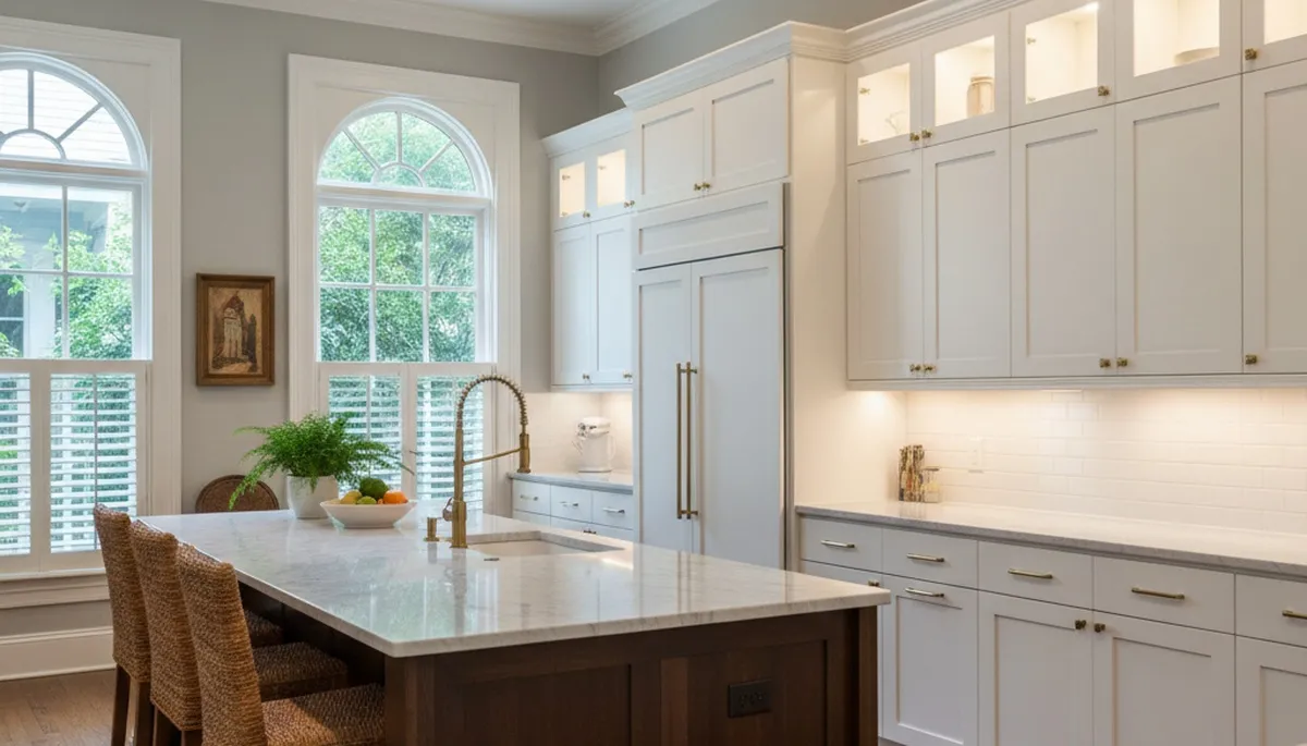 Refinished kitchen cabinets with smooth modern finish by house painters in New Orleans, LA
