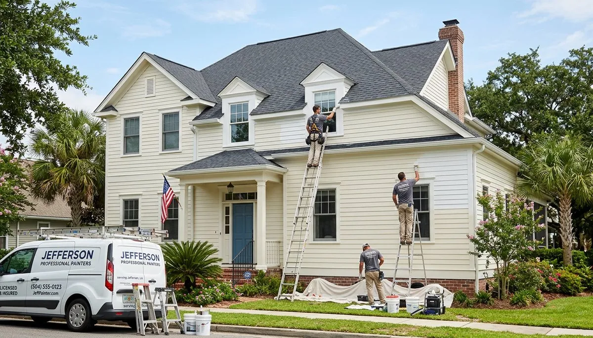 Professional house painters working on residential exterior in New Orleans, LA