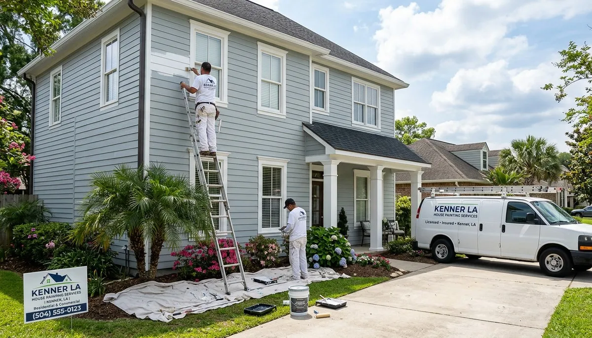 Professional house painters working on residential exterior in New Orleans, LA